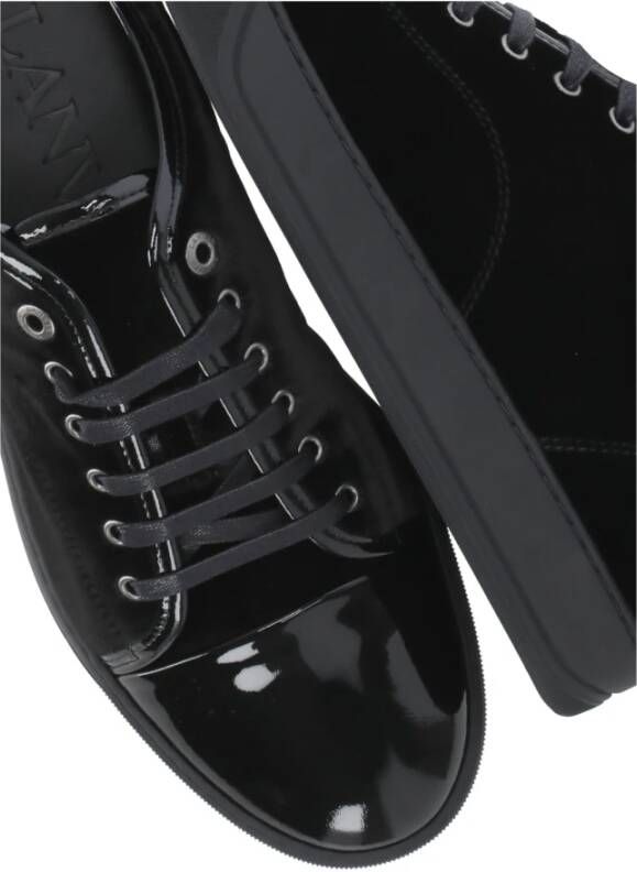 Lanvin Zwarte Katoenen Sneakers Gepolijst Ronde Neus Black Heren