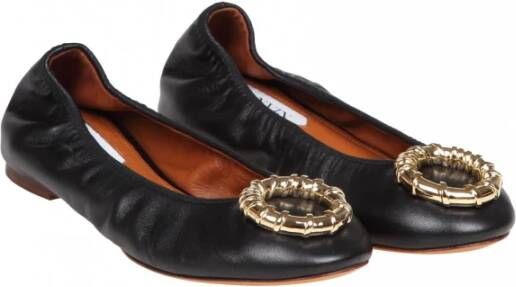 Lanvin Zwarte Leren Ballet Flats met Gouden Gesp Black Dames