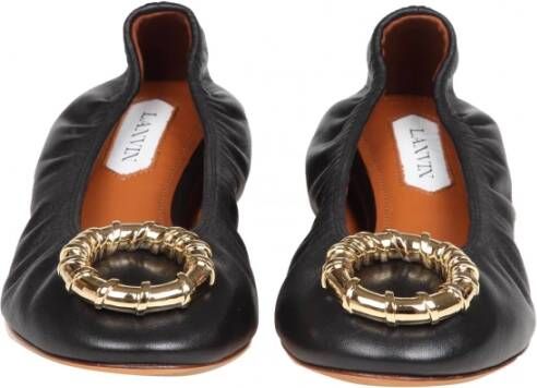 Lanvin Zwarte Leren Ballet Flats met Gouden Gesp Black Dames