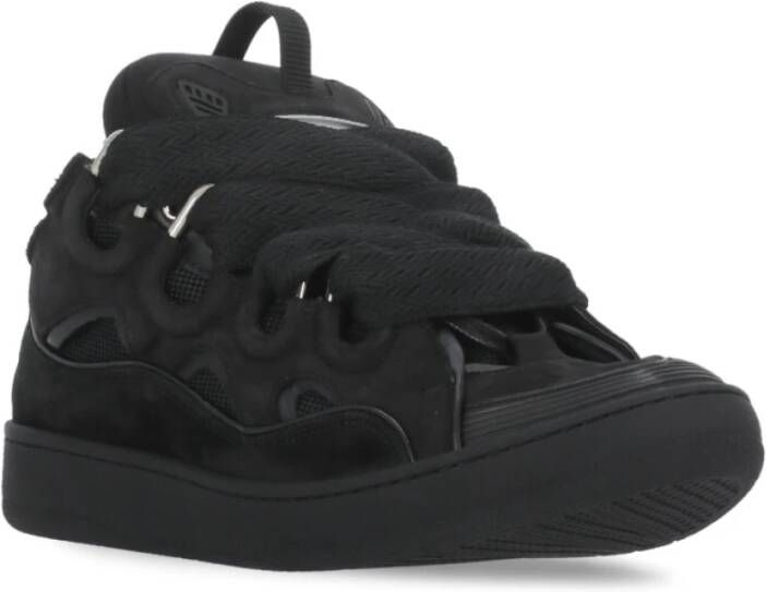 Lanvin Zwarte Leren Sneakers met Ademende Details Black Heren