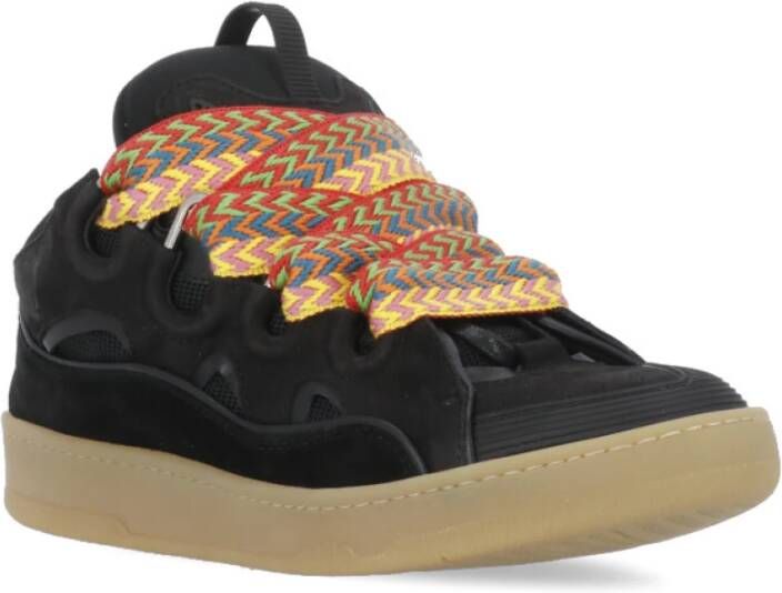 Lanvin Zwarte Leren Sneakers met Herringbone Patroon Black Dames