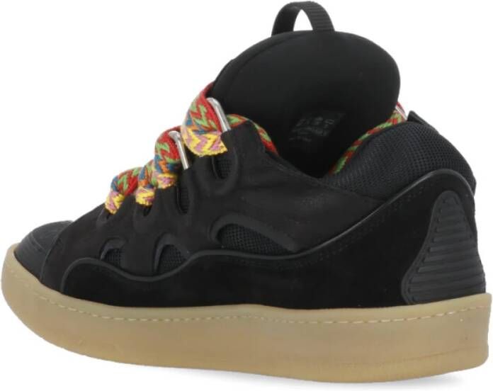 Lanvin Zwarte Leren Sneakers met Herringbone Patroon Black Dames