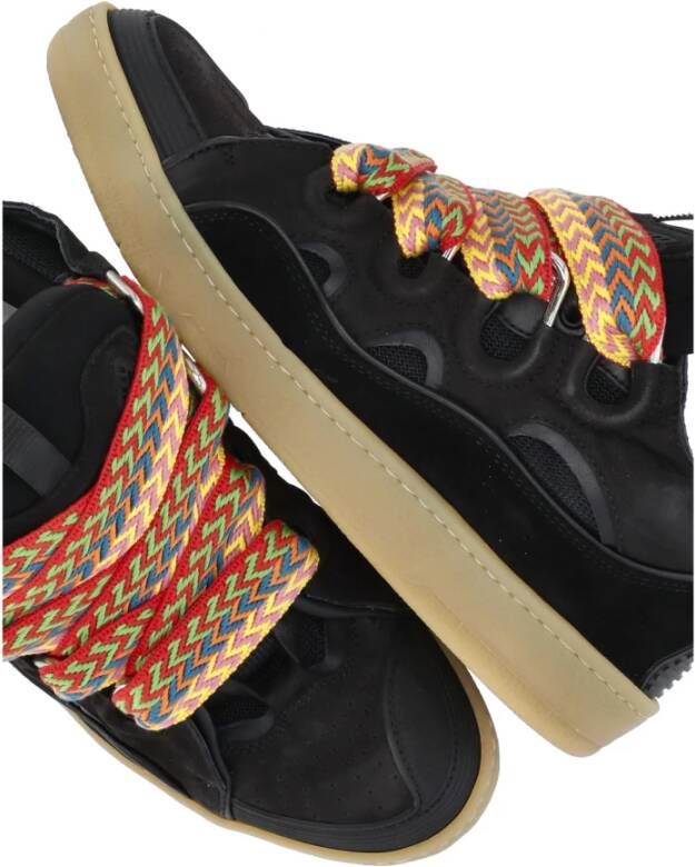 Lanvin Zwarte Leren Sneakers met Herringbone Patroon Black Dames