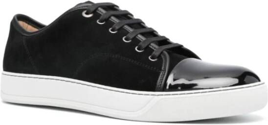 Lanvin Zwarte leren sneakers met metalen oogjes Black Heren