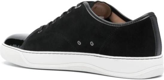 Lanvin Zwarte leren sneakers met metalen oogjes Black Heren