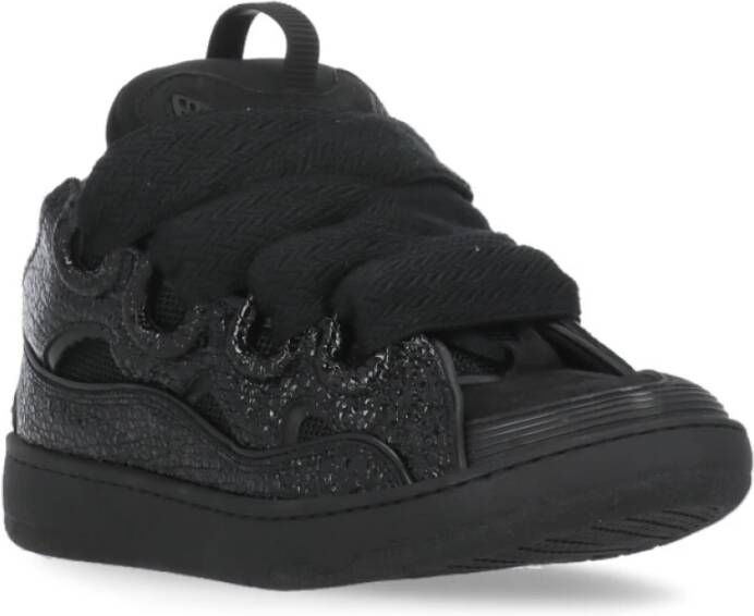 Lanvin Zwarte Leren Sneakers Ronde Neus Black Dames