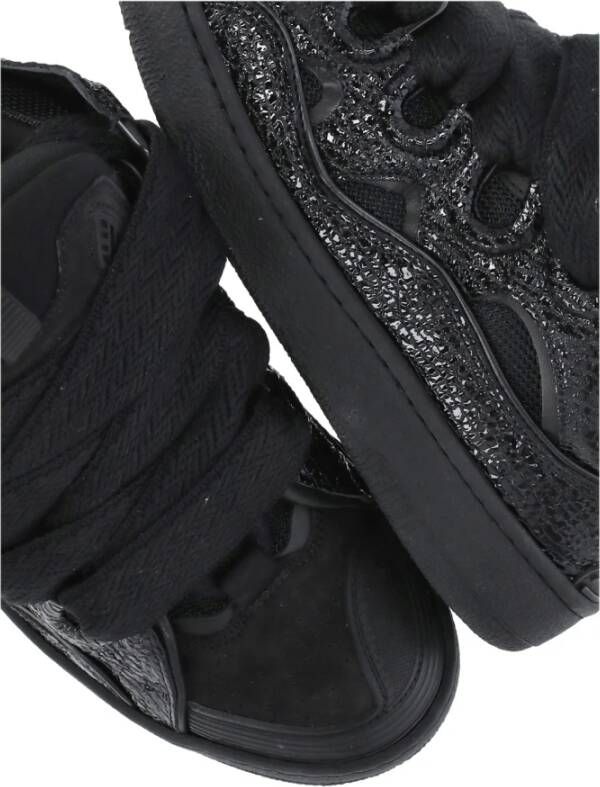 Lanvin Zwarte Leren Sneakers Ronde Neus Black Dames