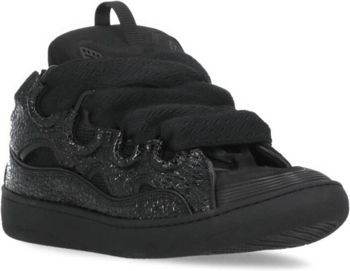 Lanvin Zwarte Leren Stoffen Sneakers Ronde Neus Black Heren