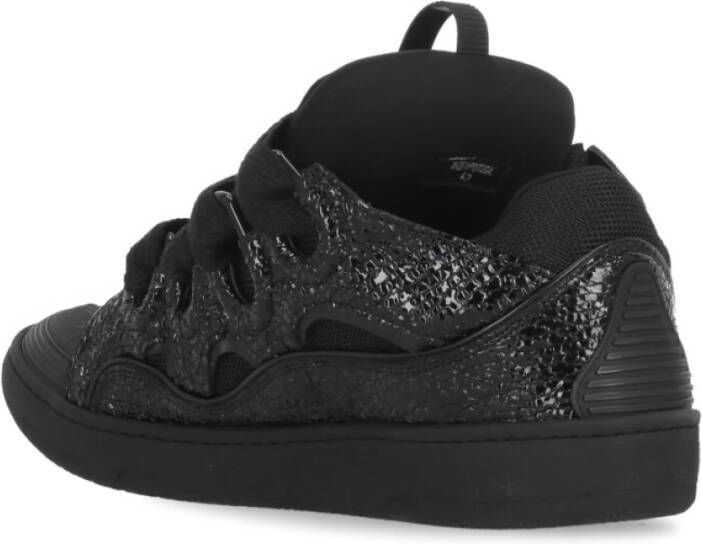 Lanvin Zwarte Leren Stoffen Sneakers Ronde Neus Black Heren