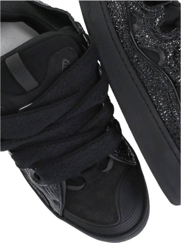 Lanvin Zwarte Leren Stoffen Sneakers Ronde Neus Black Heren