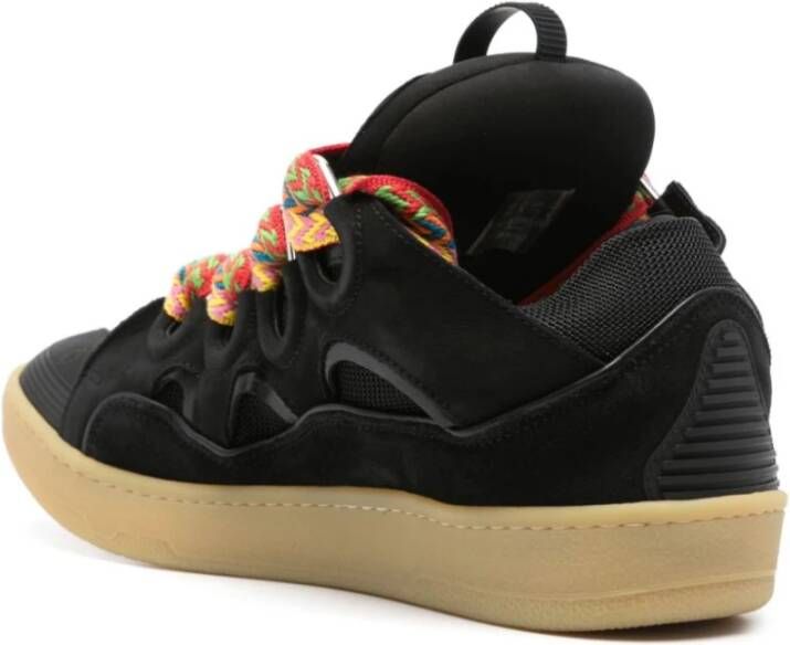 Lanvin Zwarte Sneakers Paneelontwerp Vetersluiting Black Heren