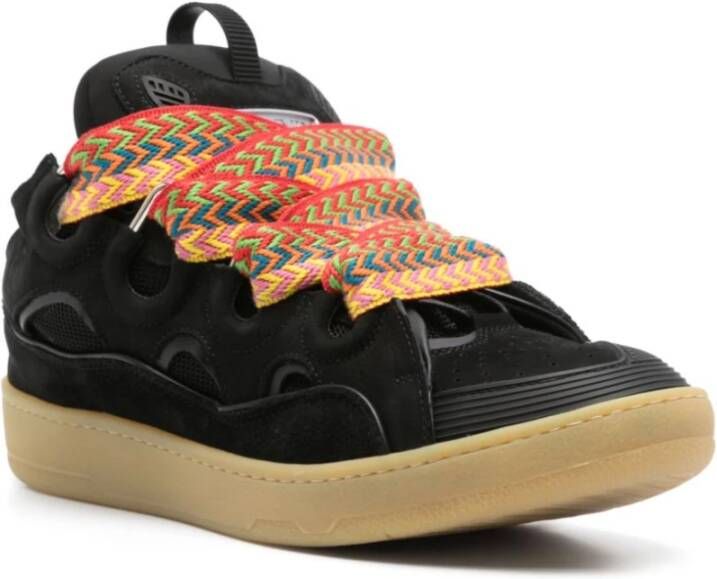 Lanvin Zwarte Sneakers Paneelontwerp Vetersluiting Black Heren