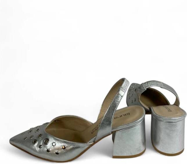 Laura Bellariva Metalen Sling met Oogjes Leer Zilver Gray Dames