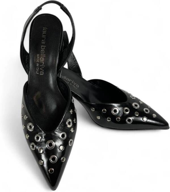 Laura Bellariva Zwarte leren slingback pumps met oogjes Black Dames