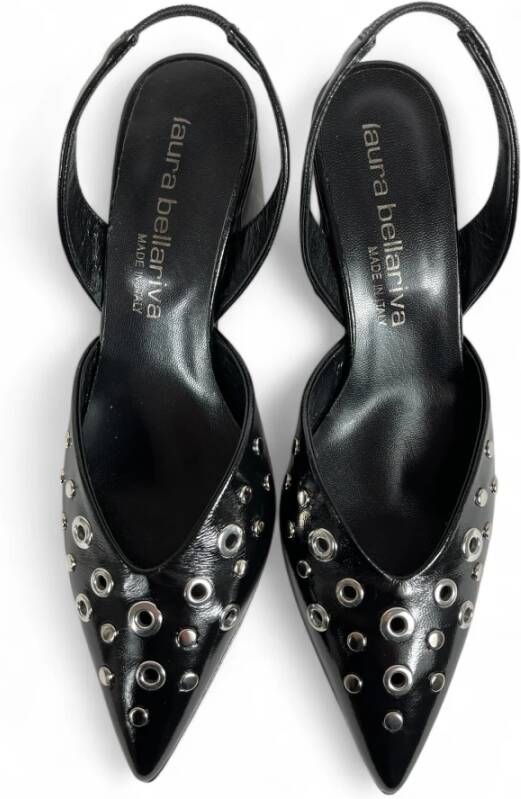 Laura Bellariva Zwarte leren slingback pumps met oogjes Black Dames