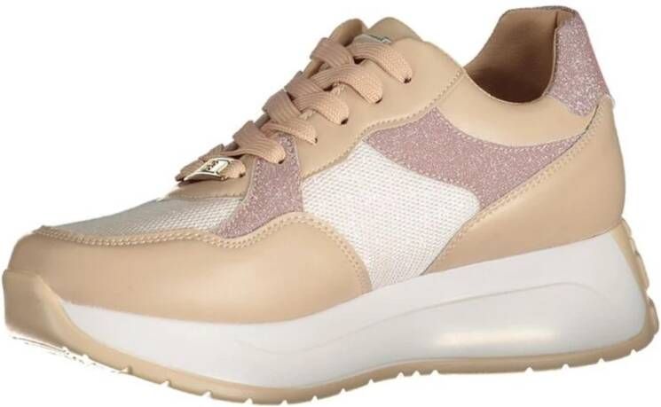 Laura Biagiotti Geborduurde Platform Sneaker Contrast Details Beige Dames