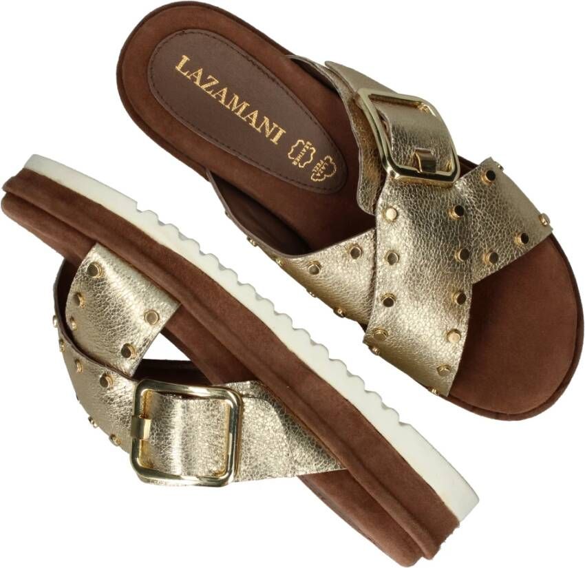 Lazamani Metallic Gouden Studded Slipper Yellow Dames