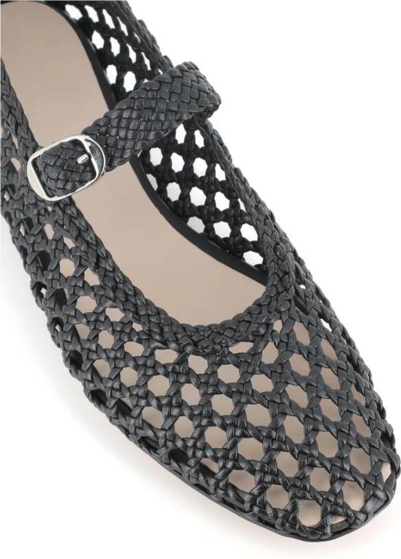 Le Monde Beryl Handgeweven Zwarte Leren Ballerina Flats Black Dames