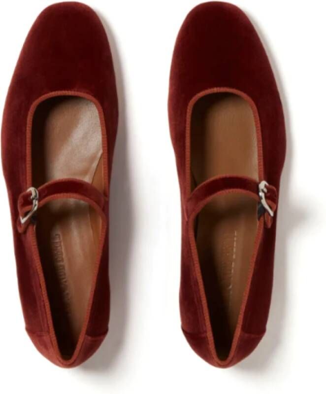 Le Monde Beryl Mary Jane Velvet Platte Schoenen Red Dames