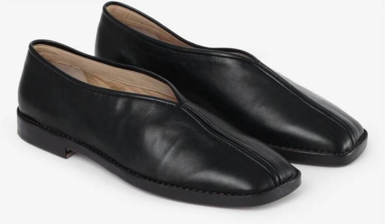 Lemaire Platte Piped Pantoffels in Zwart Leer Black Heren