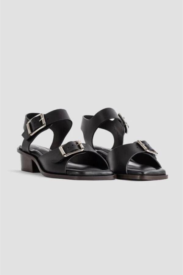 Lemaire Zwarte Leren Vierkante Sandalen Black Dames