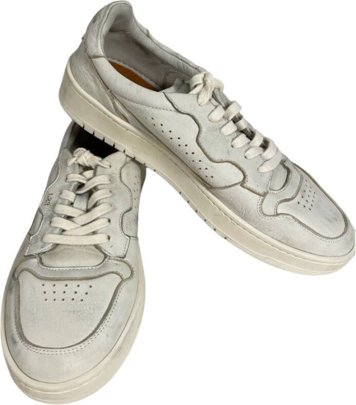 Lemargo Stone-Washed Leren Sneaker in Wit Beige Heren