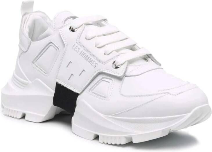 Les Hommes Witte Leren Sneakers met Nylon Detail White Heren