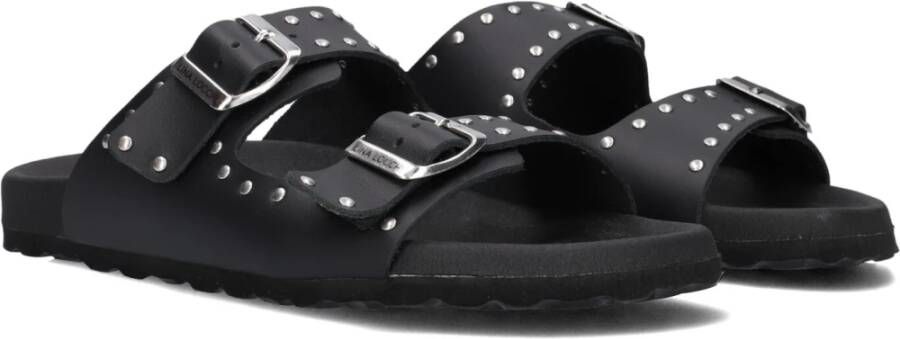 Lina Locchi Studded Double Buckle Slippers Black Dames