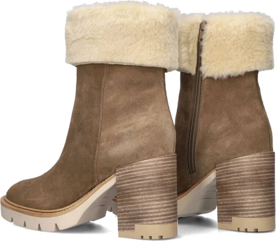 Lina Locchi Taupe Suède Enkellaarsjes met Faux Fur Brown Dames