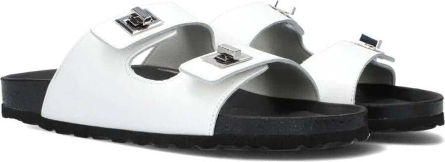 Lina Locchi Witte Leren 2 Band Slippers White Dames