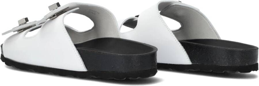 Lina Locchi Witte Leren 2 Band Slippers White Dames