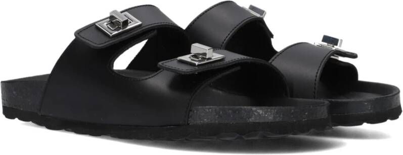 Lina Locchi Zwarte Leren 2 Band Slipper Black Dames