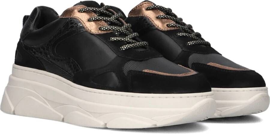 Lina Locchi Zwarte leren lage damessneakers Black Dames