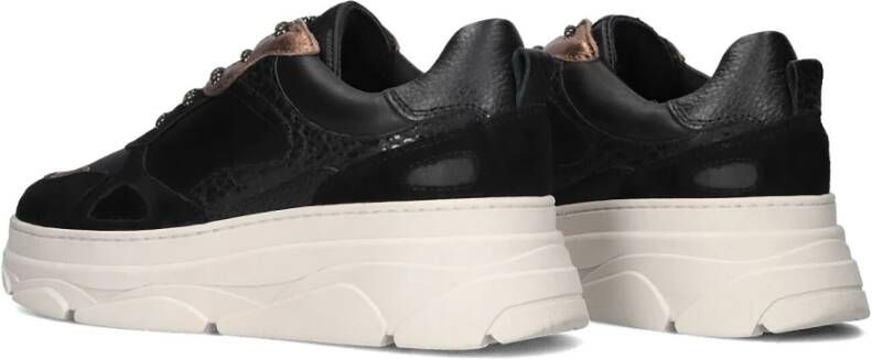 Lina Locchi Zwarte leren lage damessneakers Black Dames