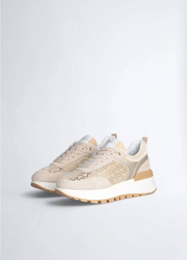 Liu Jo Beige suède sneakers met fluwelen monogram Beige Dames