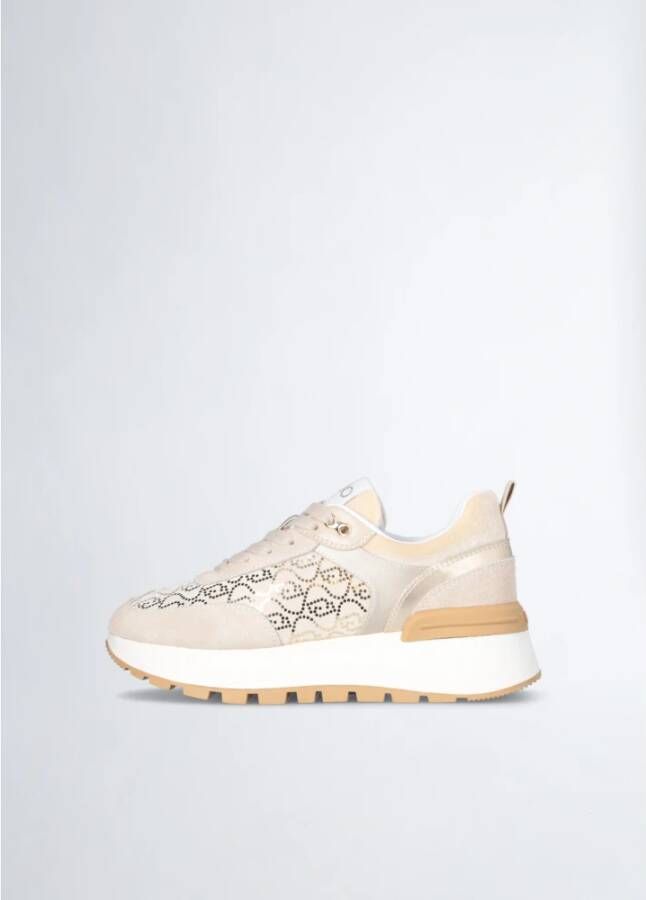 Liu Jo Beige suède sneakers met fluwelen monogram Beige Dames