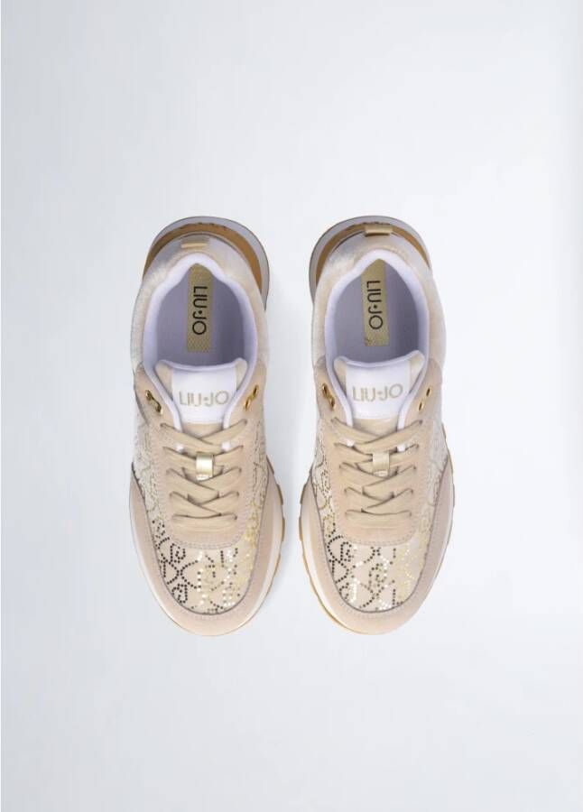 Liu Jo Beige suède sneakers met fluwelen monogram Beige Dames