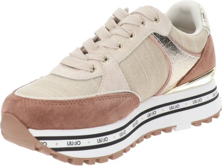 Liu Jo Dames sneakers van leer en stof met vetersluiting Beige Dames