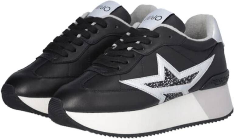 Liu Jo Dromerige 03 Leren Sneakers met Metalen Inzetstukken Black Dames