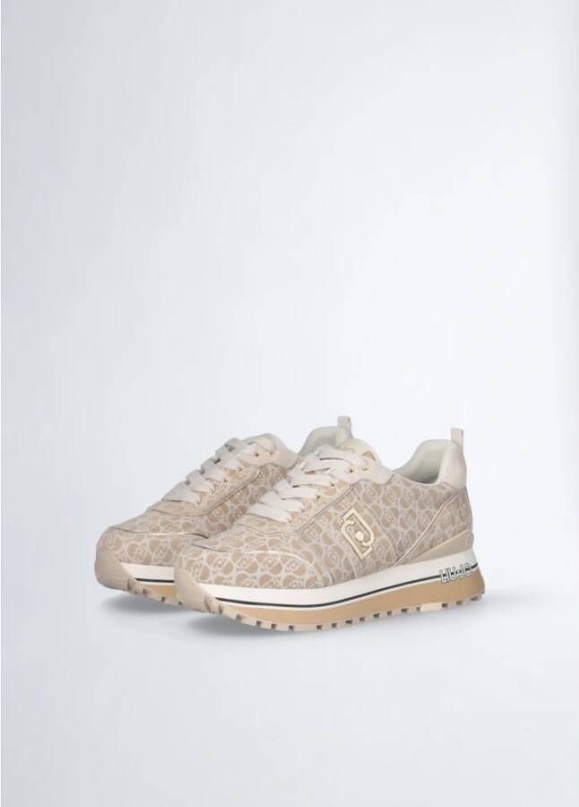 Liu Jo Monogram suède sneakers met metalen logo Beige Dames