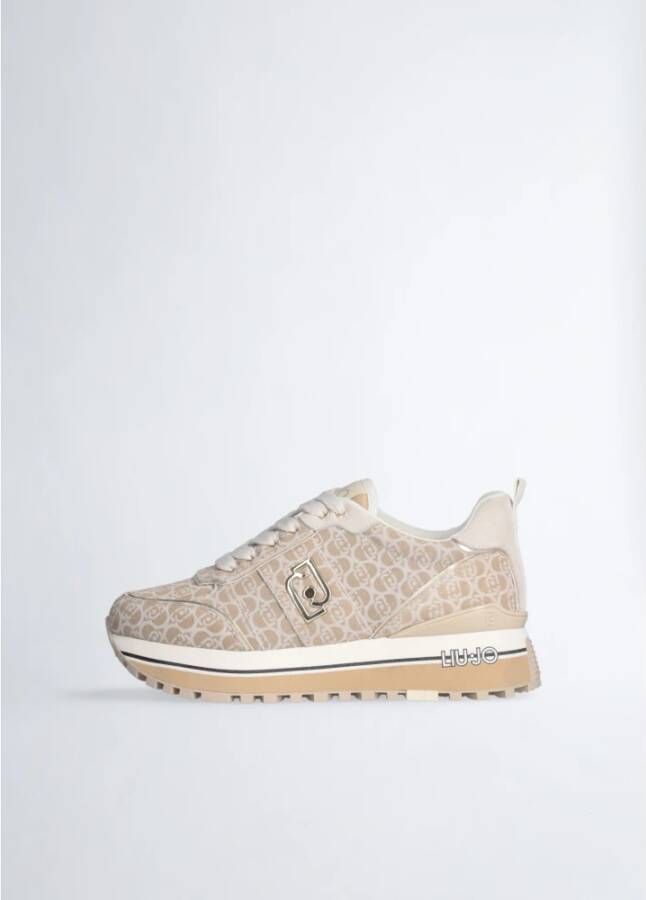 Liu Jo Monogram suède sneakers met metalen logo Beige Dames