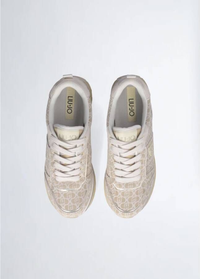 Liu Jo Monogram suède sneakers met metalen logo Beige Dames