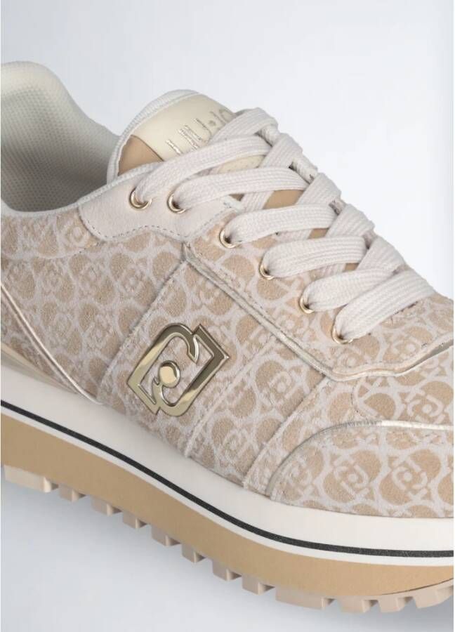 Liu Jo Monogram suède sneakers met metalen logo Beige Dames