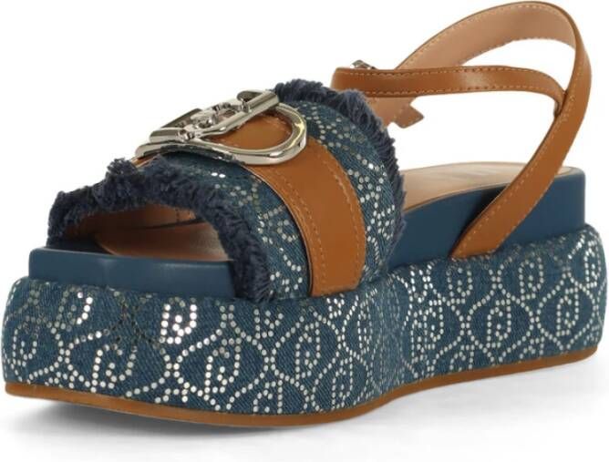 Liu Jo Platform Sandalen Sommer 04 met All Over Logo Blue Dames