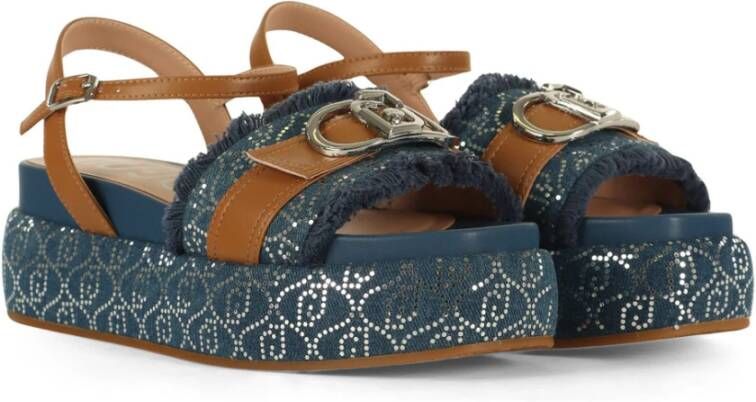 Liu Jo Platform Sandalen Sommer 04 met All Over Logo Blue Dames