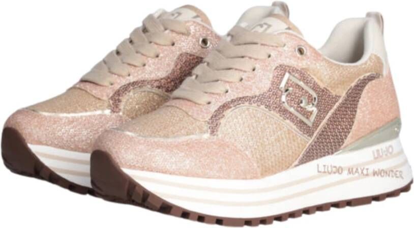 Liu Jo Roze Platte Schoenen Micro Pailletten Sneakers Pink Dames