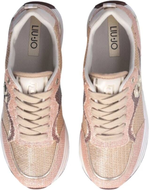 Liu Jo Roze Platte Schoenen Micro Pailletten Sneakers Pink Dames