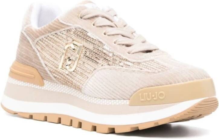 Liu Jo Velvet Corduroy Sequin Sneakers Beige Dames