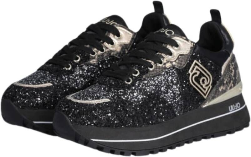 Liu Jo Zwarte Glitter Platte Schoenen Black Dames