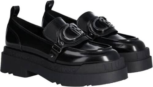 Liu Jo Zwarte platte schoenen met metalen logotoebehoren Black Dames